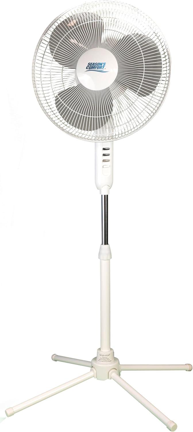 Seasons Comfort 16" White Oscillating Pedestal Fan with Adjustable Height