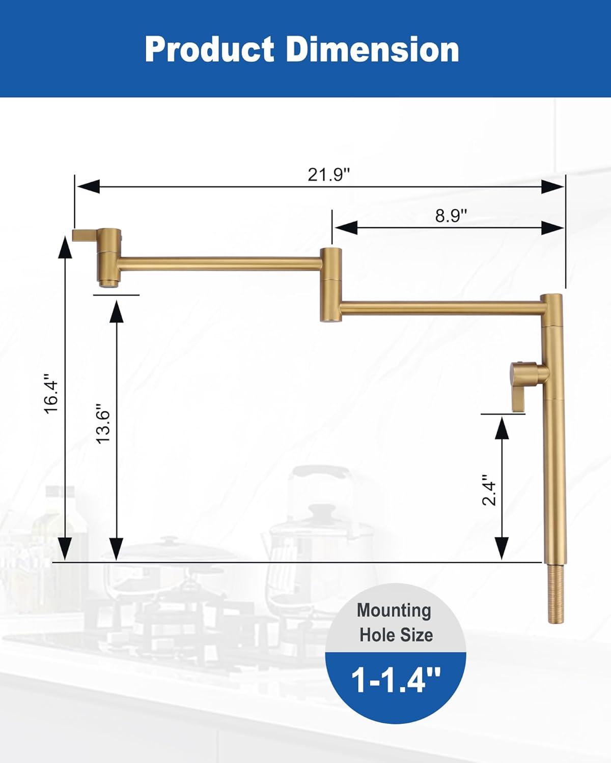 Brushed Gold Brass Double Handle Pot Filler Faucet