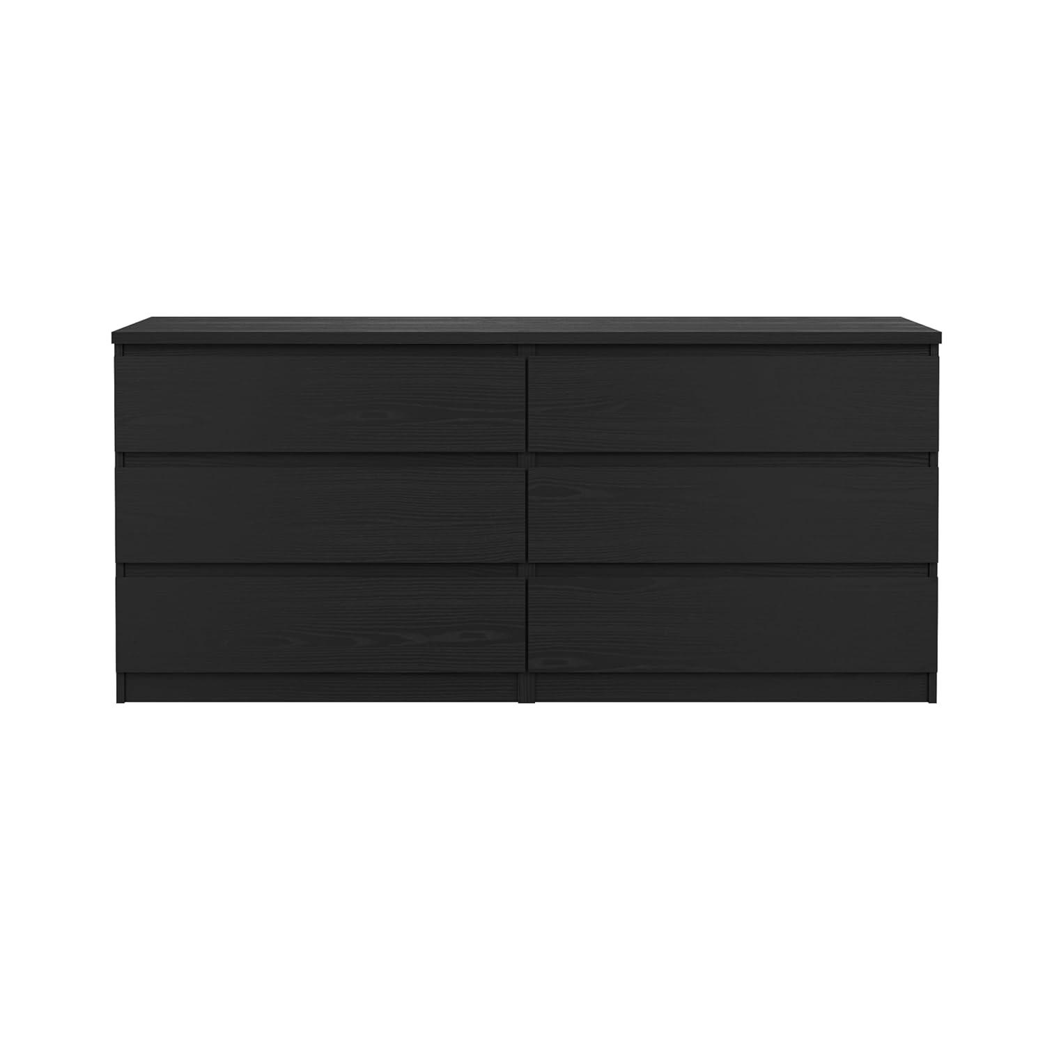 Tvilum Scottsdale 6 Drawer Double Dresser for Adults, Black Wood Grain