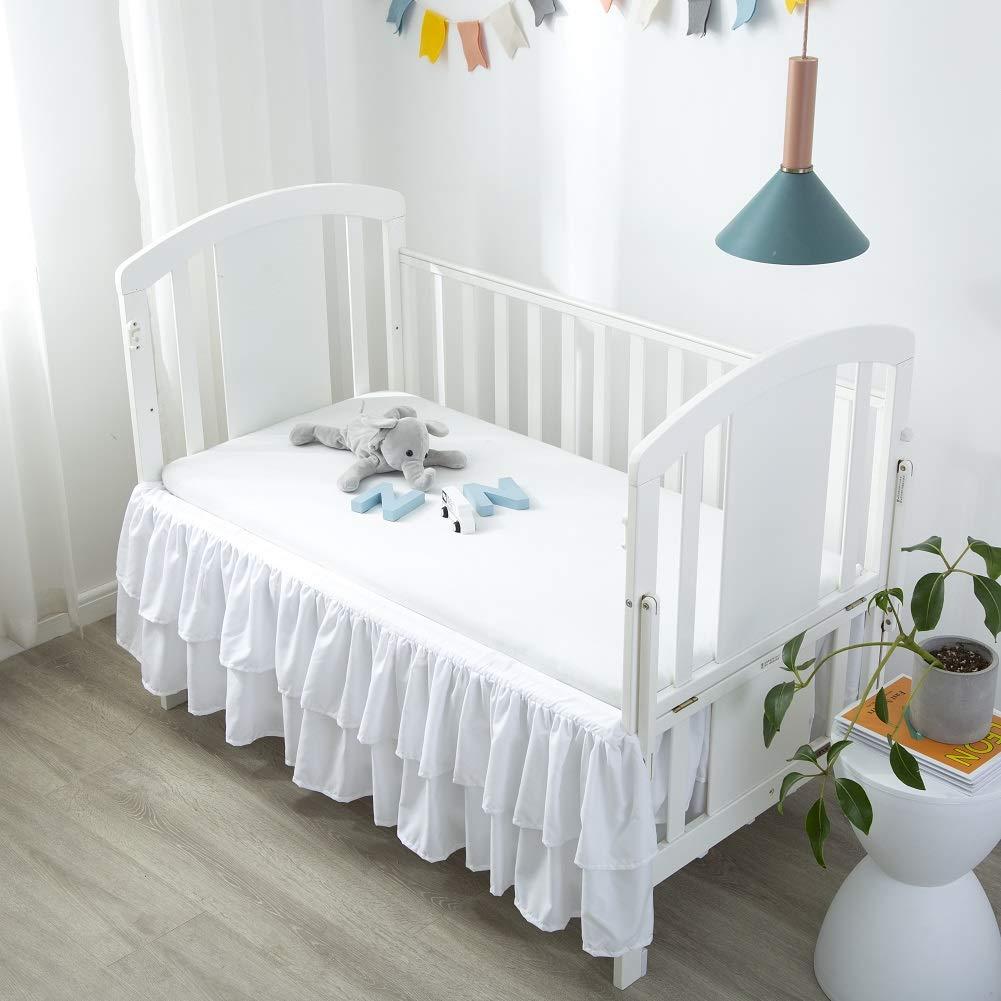 shuoli White Ruffled Crib Bed Skirt Double Layer Nursery Toddler Dust Ruffle Bedding Skirt 14" Deep Drop