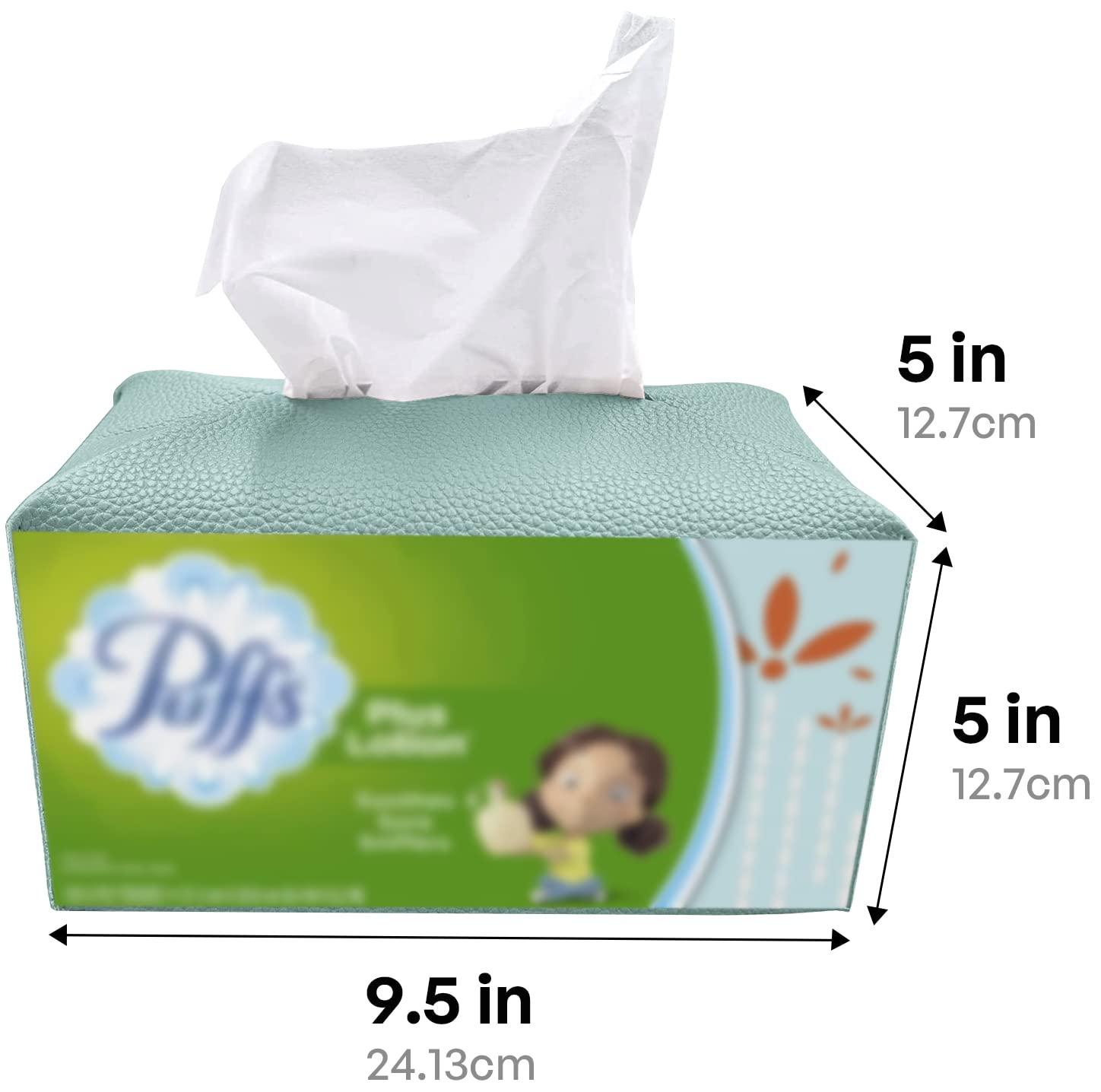 carrotez Tissue Box Cover, [Refined] Modern PU Leather Rectangular Tissue Box Holder - Decorative Holder/Organizer for Bathroom Vanity Countertop, Night Stands, Office Desk 9.5"X5"X5" - Mint