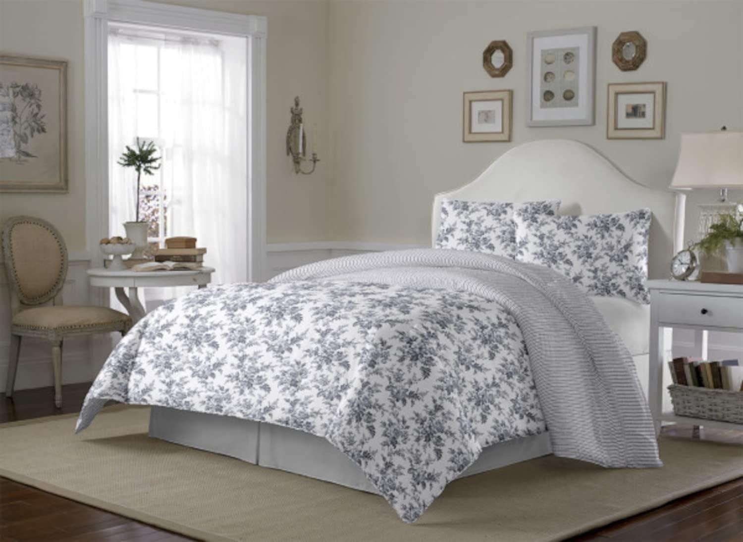 Laura Ashley Laura Ashley Annalise Floral Grey Cotton Bonus Comforter Set