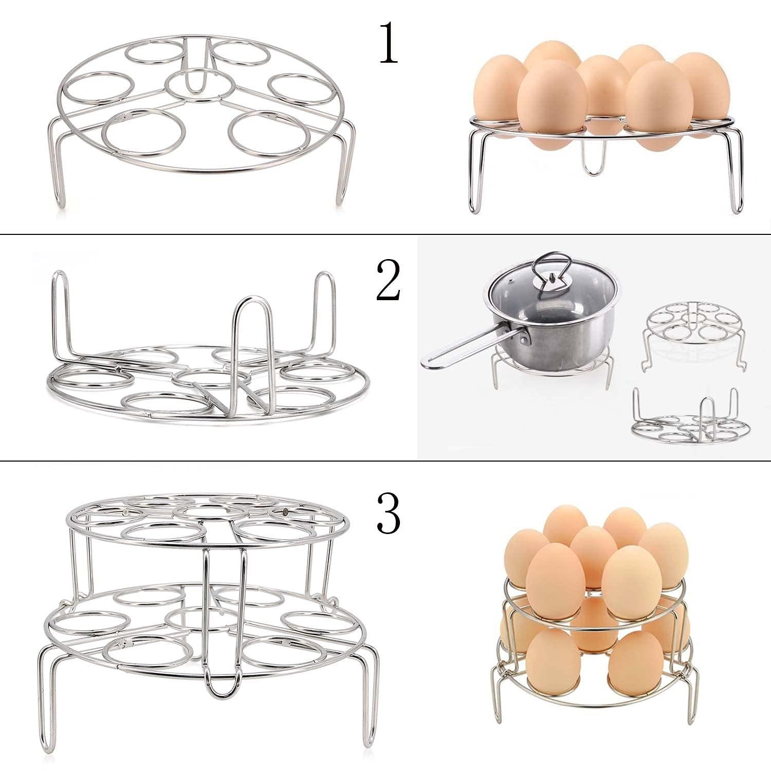 Egg Steamer Rack Trivet for Instant Pot Accessories 5 Qt, 6 Qt, 8 Qt Pressure Cooker 2 Pack Stackable 304 Stainless Steel Multipurpose Cooling Rack,Cooking