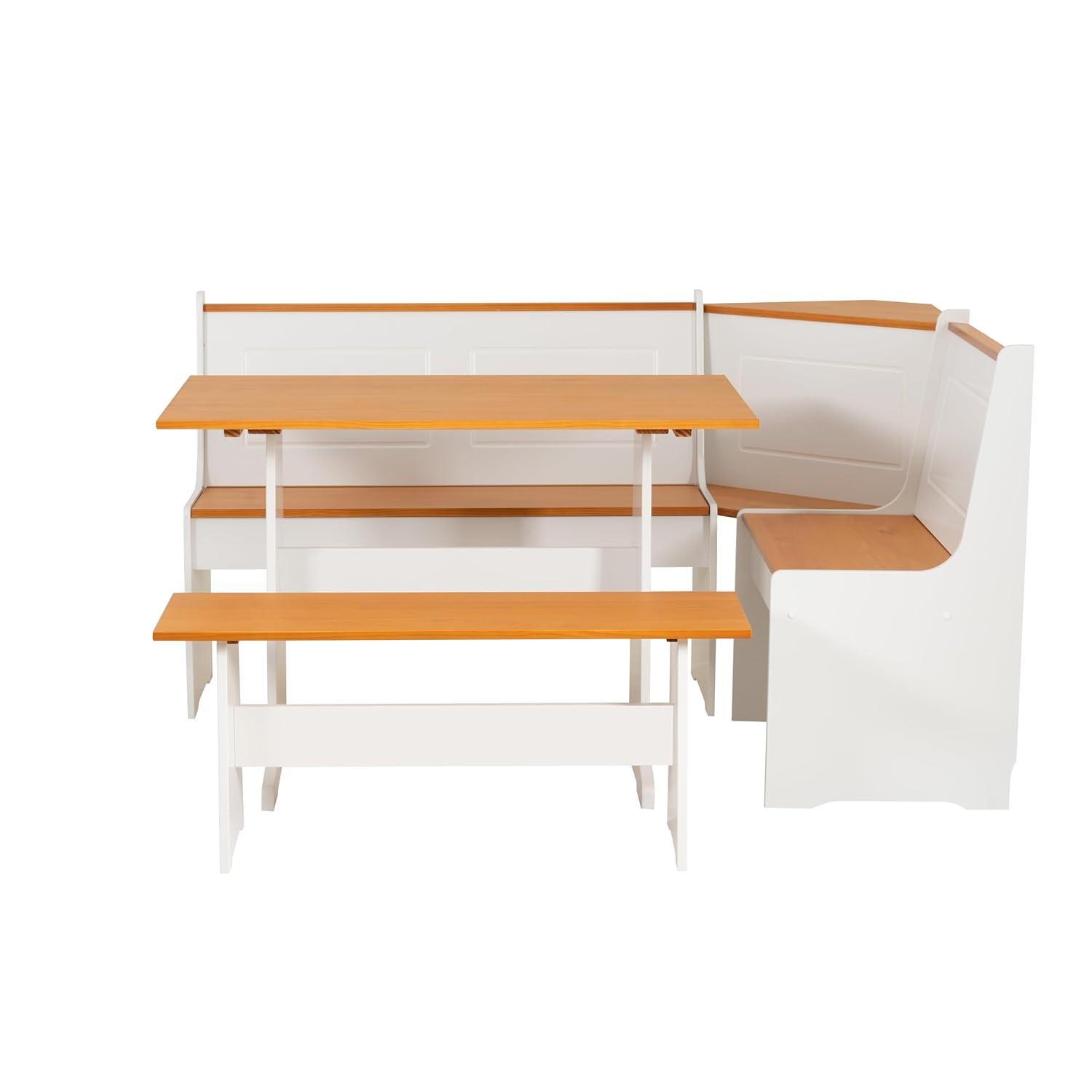 5pc Ardmore Breakfast Storage Corner Nook Dining Set Wood/White/Natural - Linon: Chic Farmhouse Style, Seats 6