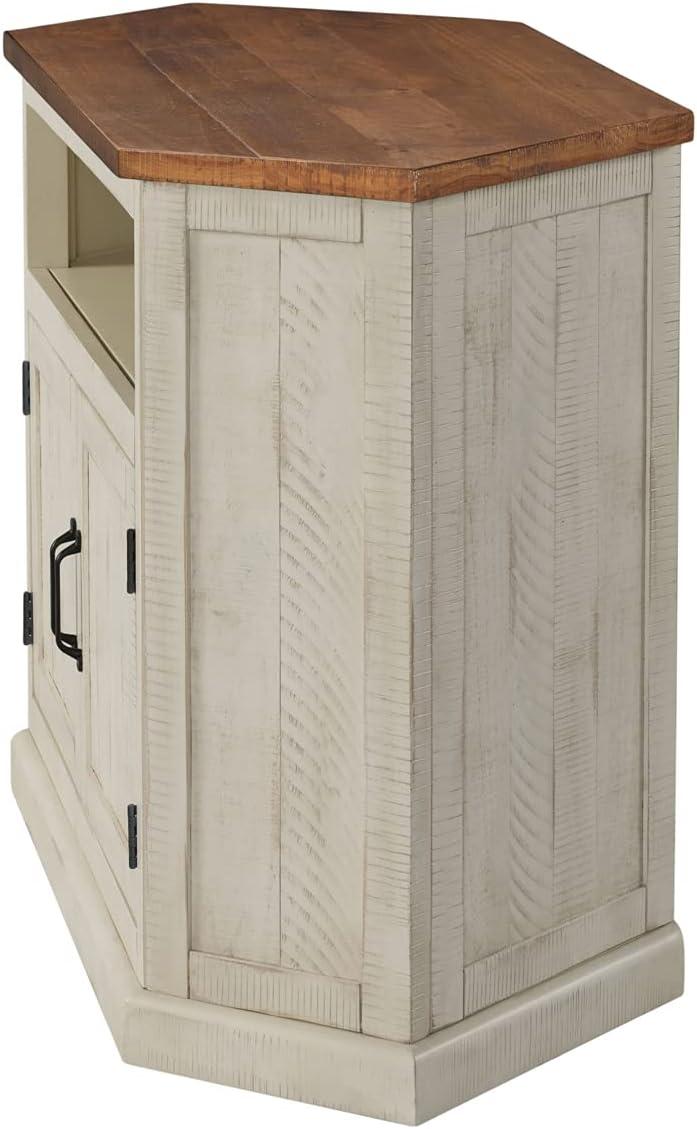 Martin Svensson Home Rustic Corner TV Stand for TVs up to 55", Antique White and Honey