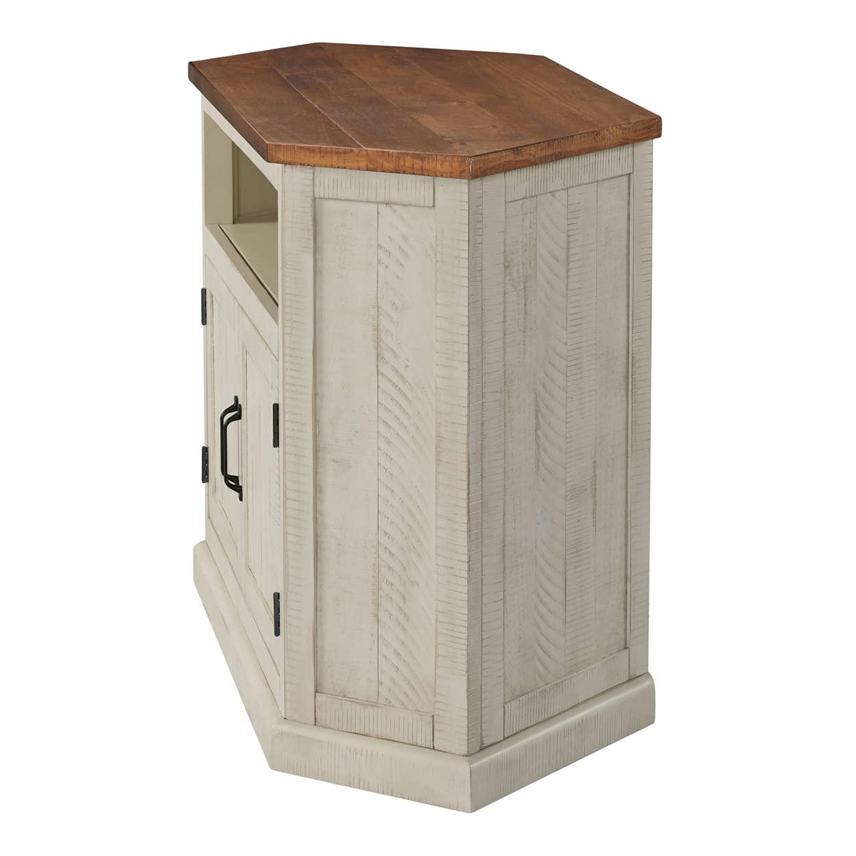 Martin Svensson Home Rustic Corner TV Stand for TVs up to 55", Antique White and Honey
