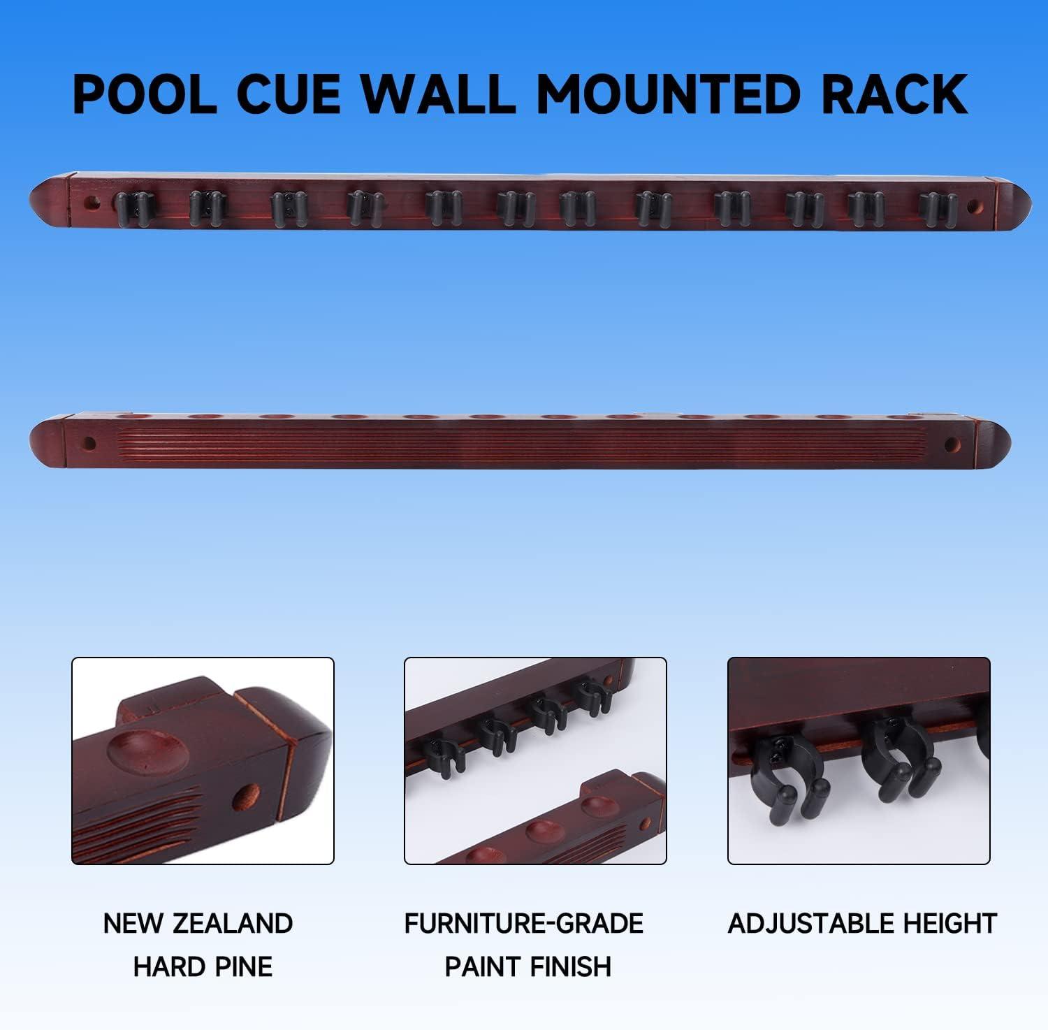 GSE 2-Piece Wood Wall Mounted Pool Cue Rack, Billiard Cue Sticks Wall Rack Set, Holds 12 Pool Cue Sticks