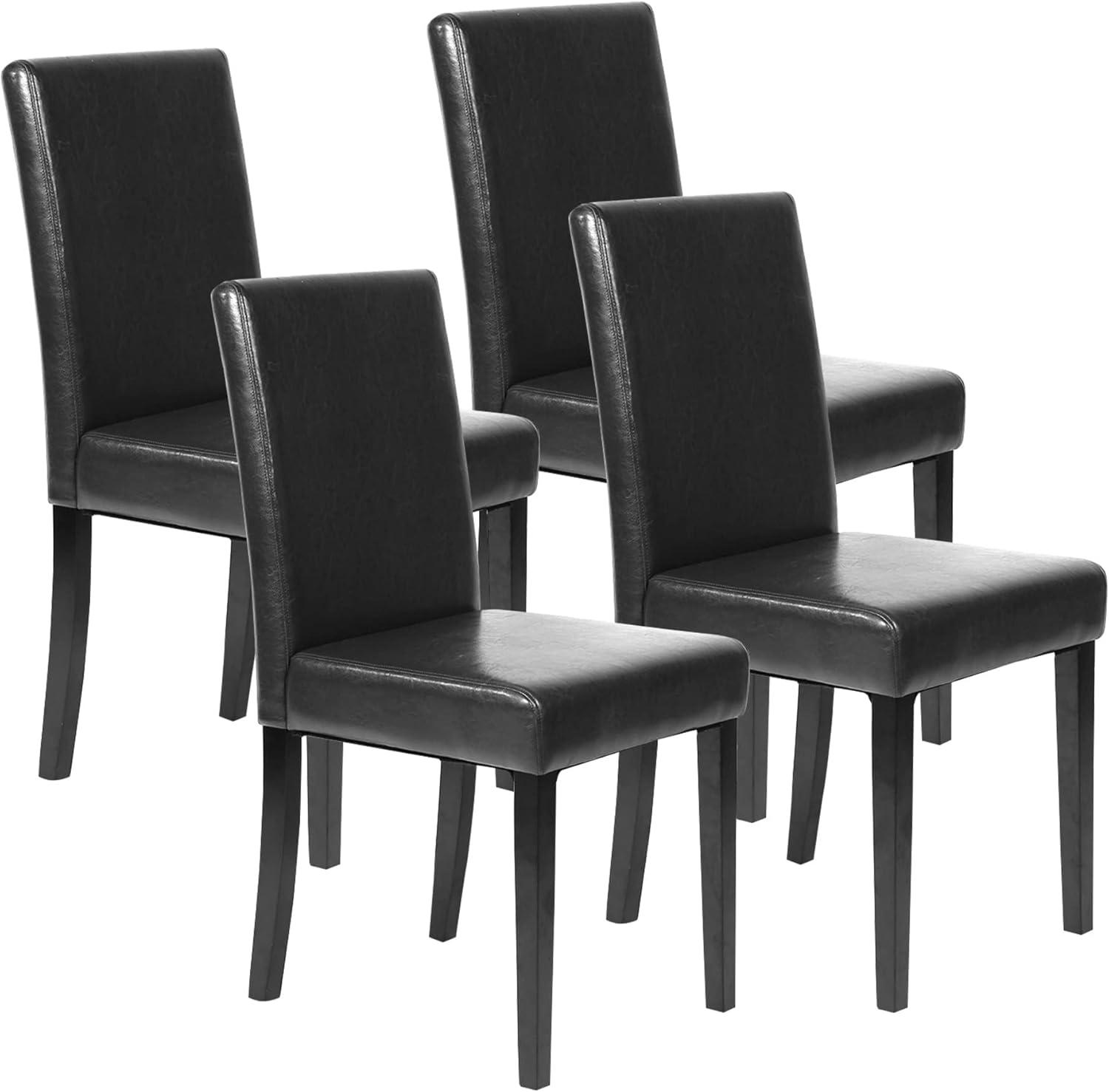 Black Leather Upholstered Parsons Dining Side Chairs Set of 4