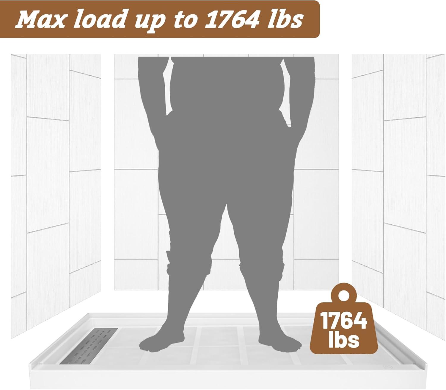 CASAINC 60"W 30/32"D Single Threshold SMC Shower Base Anti-Slip Shower Pan with Drain Assembly & Drain Cover CABR2501WH6030R