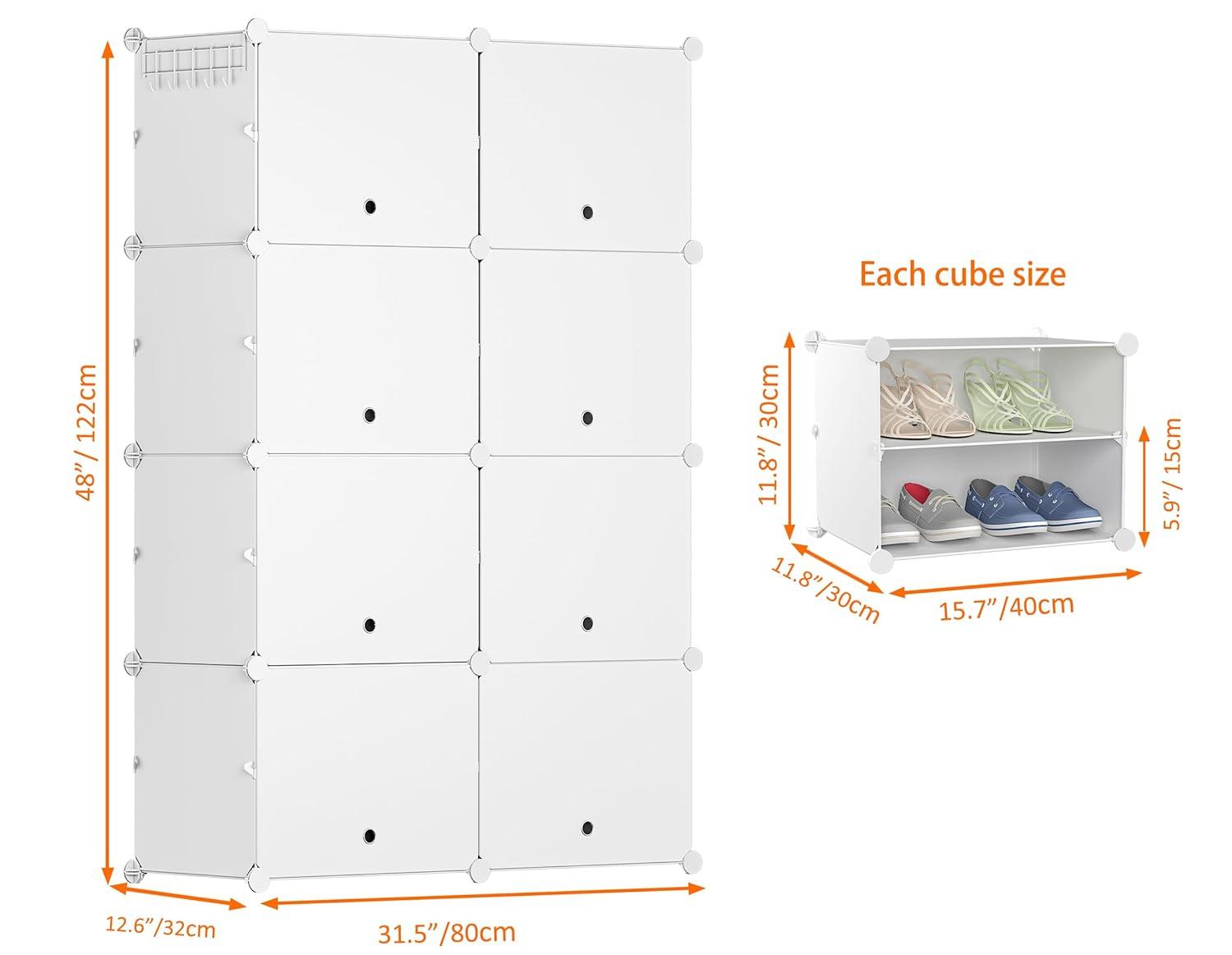 Shoe Rack, 8 Tier Shoe Storage Cabinet with Door, 32 Pair Shoe Organizer Shelves for Closet Hallway Bedroom Entryway, White