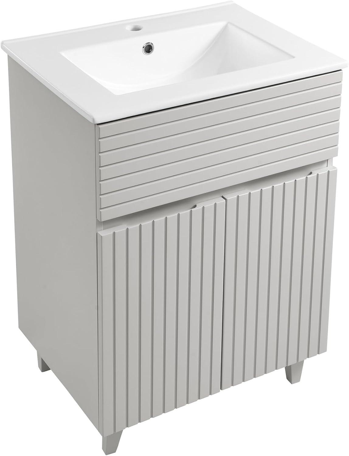 Bernay 24" Light Gray Freestanding Bathroom Vanity with Ceramic Top