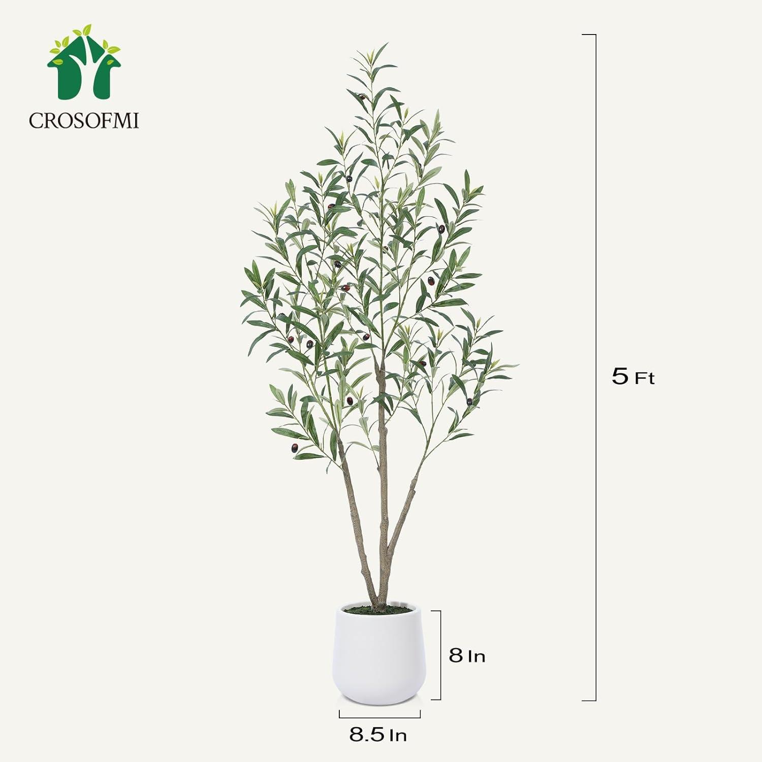 5-Foot Faux Olive Tree in White Plastic Pot