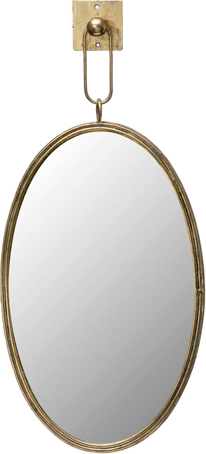 Elegant Gold Oval Wall Mirror with Wood Bracket 12.25" x 26.75"