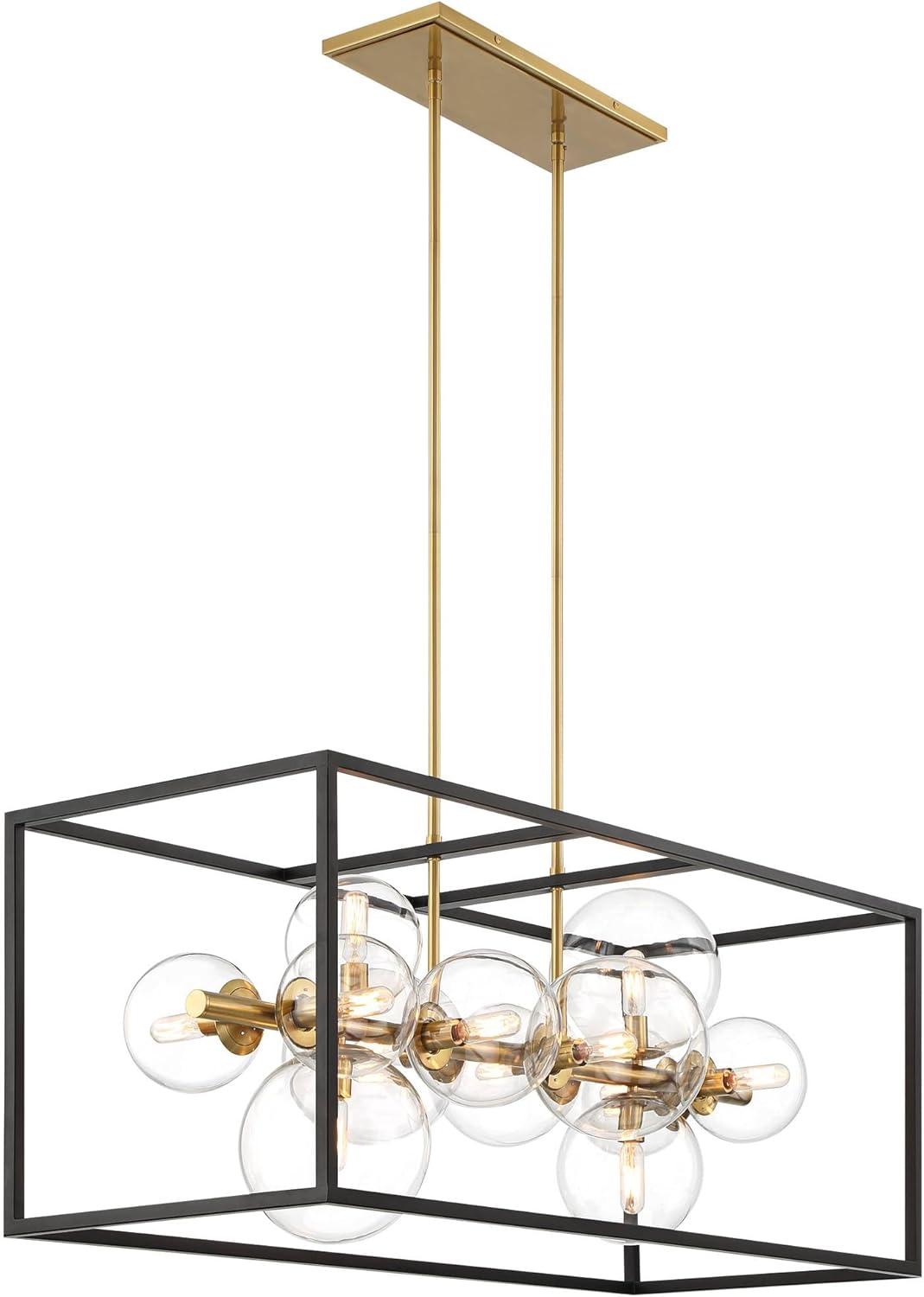 Possini Euro Design Fitzgerald Black Gold Linear Pendant Chandelier 38" Wide Modern Clear Glass 12-Light Fixture for Dining Room