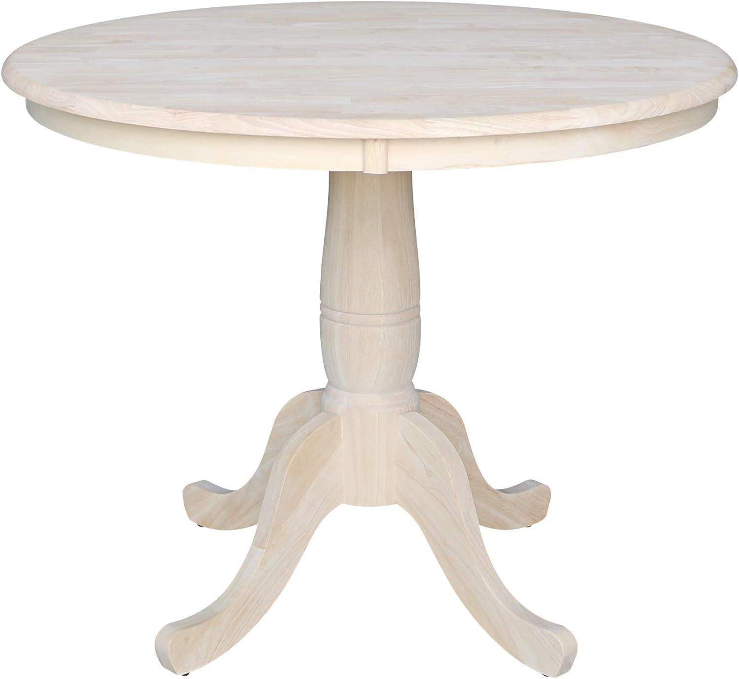 Farmhouse Style 36" Round Wood Pedestal Dining Table, Unfinished