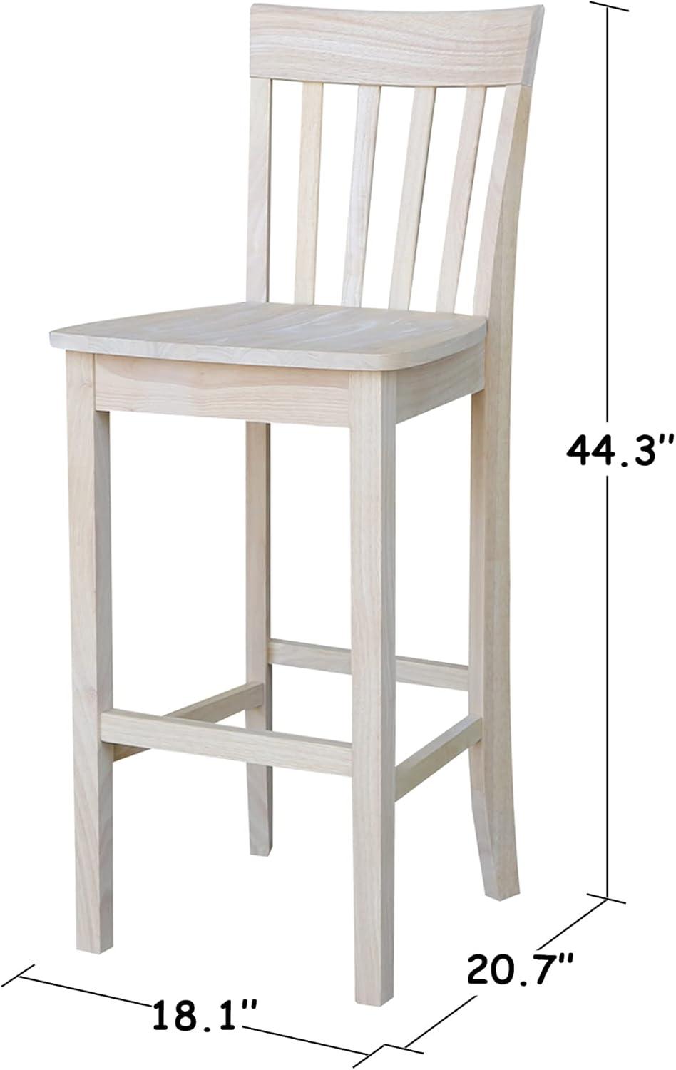 Solid Parawood Slatback Barstool 46" Unfinished Traditional Design