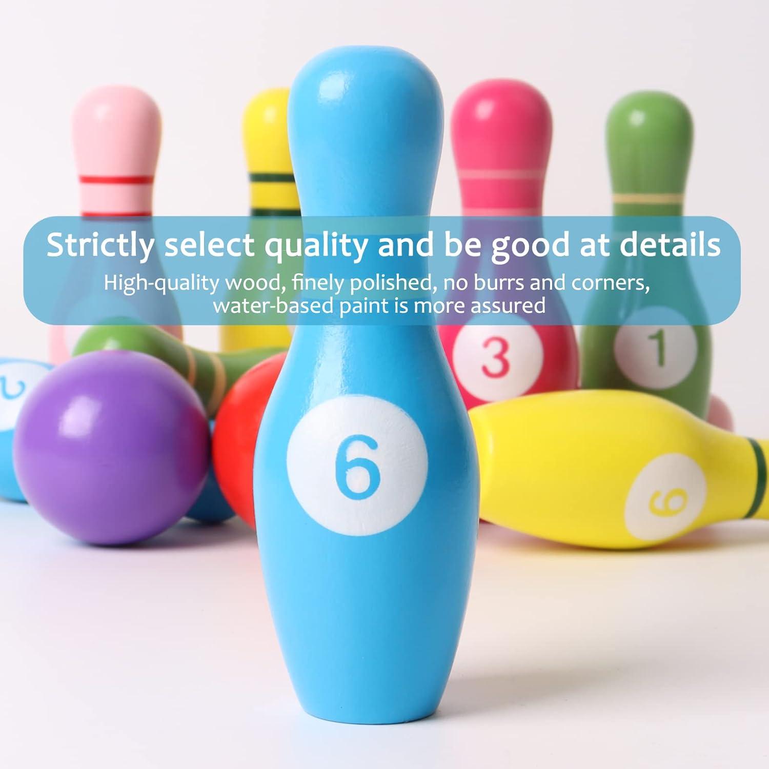 Colorful Wooden Bowling Set for Kids and Adults