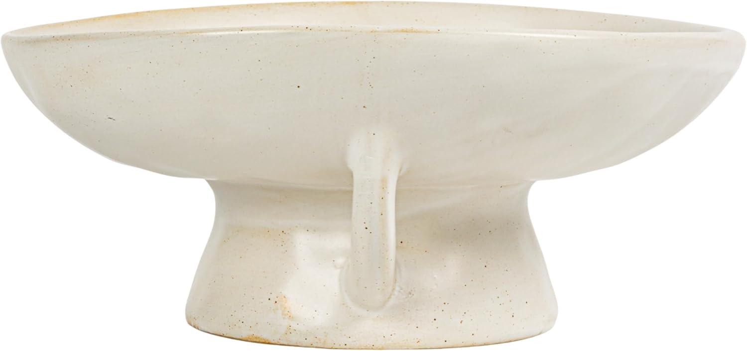 Creative Co-Op Stoneware Footed Pedestal/Bowl with Handles, Reactive Glaze, White