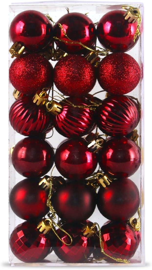 GameXcel Christmas Balls Ornaments for Xmas Tree - Shatterproof Christmas Tree Decorations Small Hanging Ball Wine Red 1.6 Inch x 36 Pack