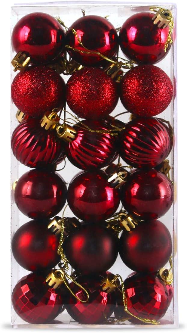 Wine Red Shatterproof Plastic Christmas Ball Ornaments Set