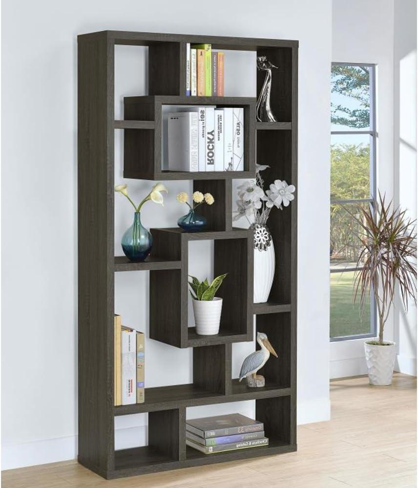 Weathered Gray 10-Shelf Geometric Bookcase