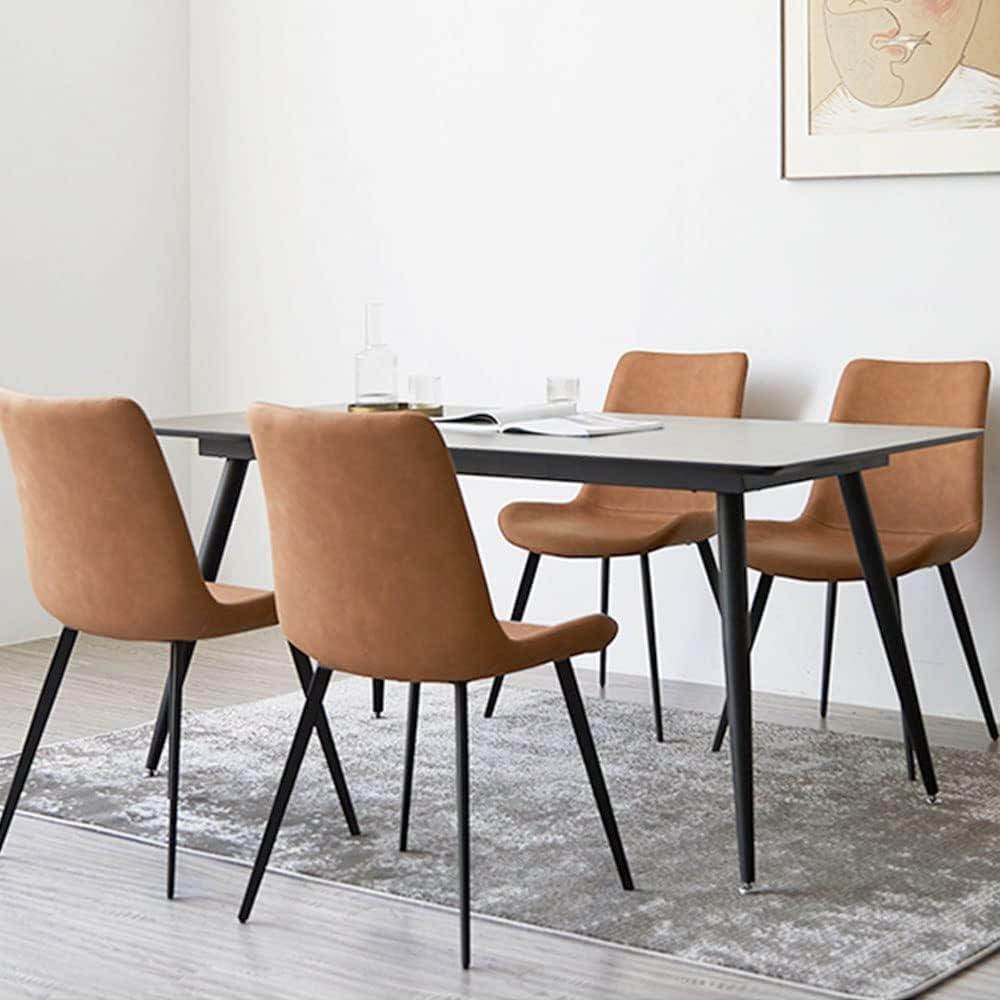 Chairs Set of 4, Modern Kitchen Dining Room Chairs, Upholstered Dining Accent Side Chairs in Faux Leather Cushion Seat and Sturdy Metal Legs (Set of 4 Brown Chairs)