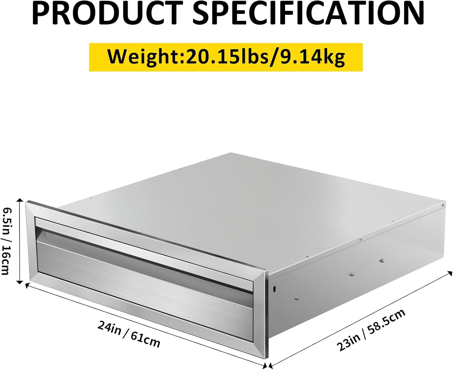 24" Stainless Steel Single BBQ Drawer for Outdoor Kitchen