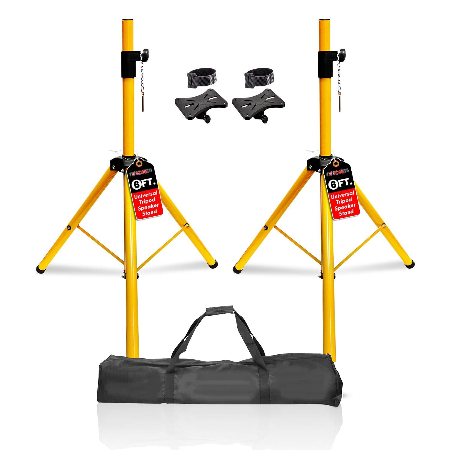5 Core 2 Professional Speaker Tripod Stand Adjustable Up to 71 inches Heavy Duty Durable Steel, Portable 35mm Compatible Insert Perfect for Home, on stage or in Studio Use Pair - Yellow SS HD 2 PK YLW