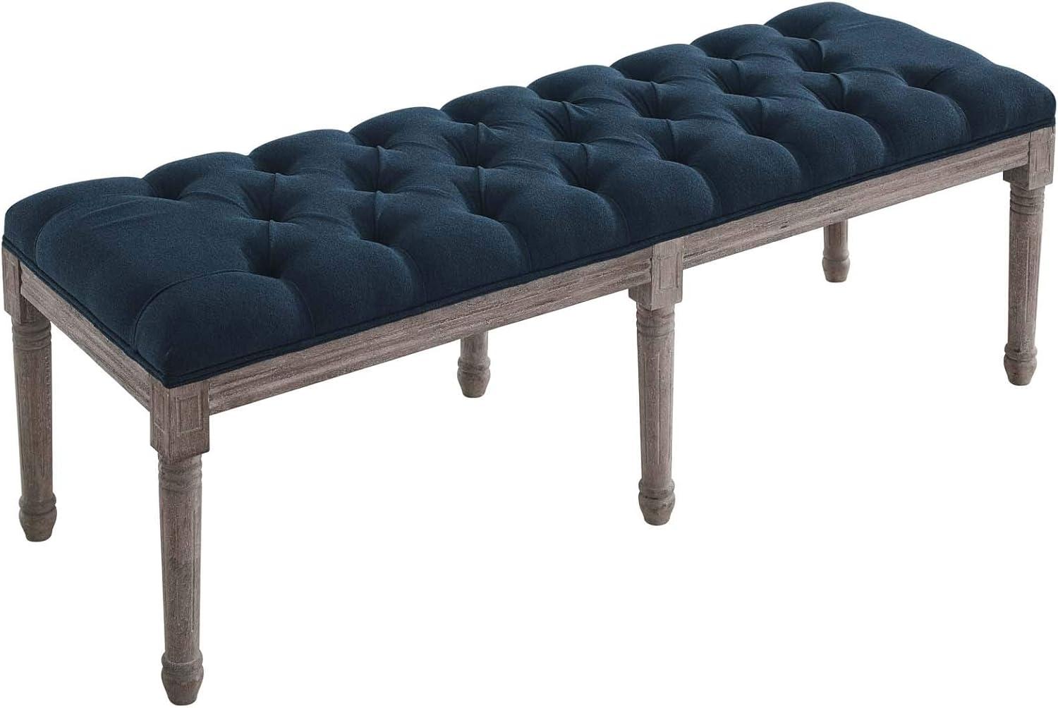 Province French Vintage Upholstered Fabric BenchNavy