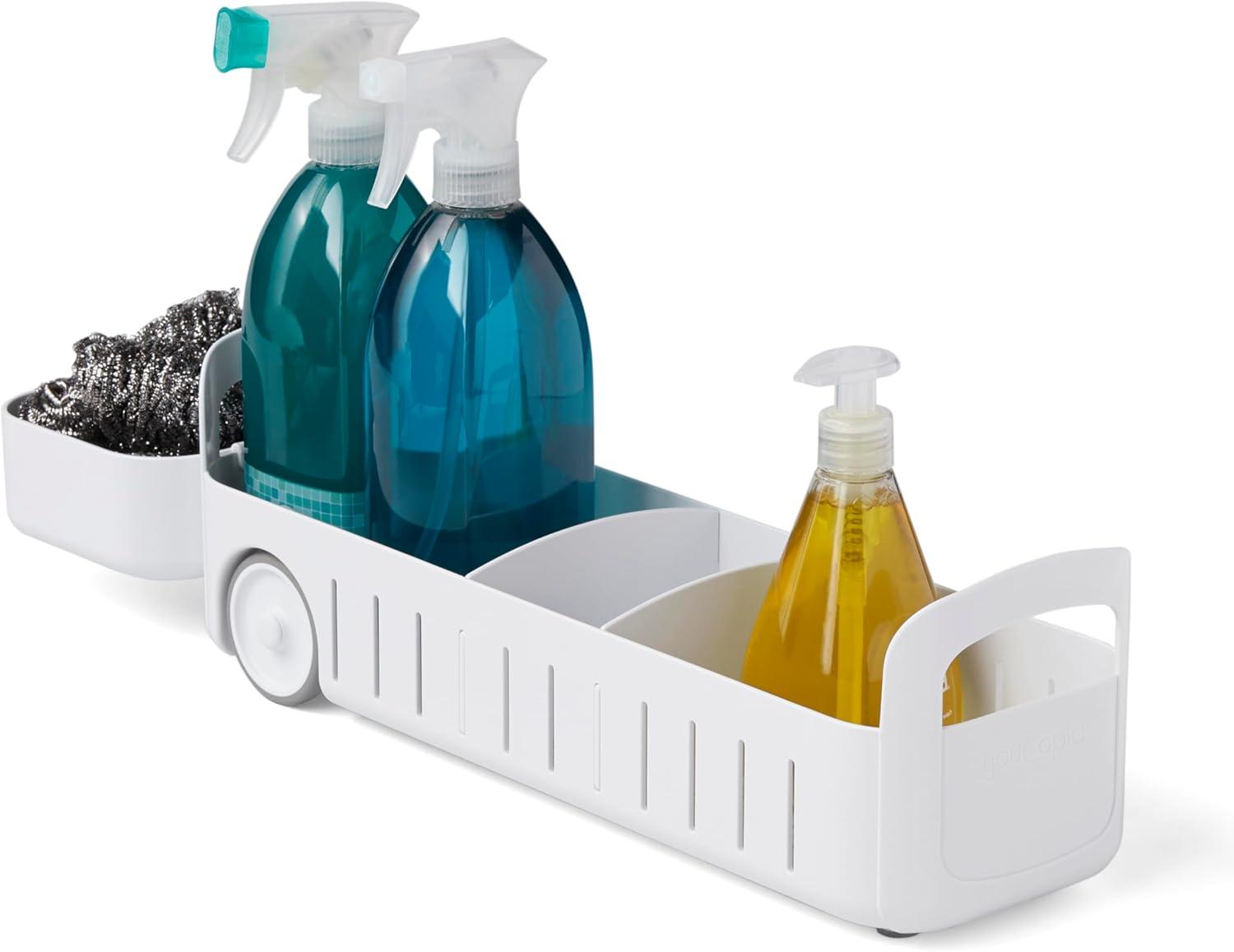 YouCopia White Plastic 5" RollOut Under Sink Caddy with Adjustable Dividers