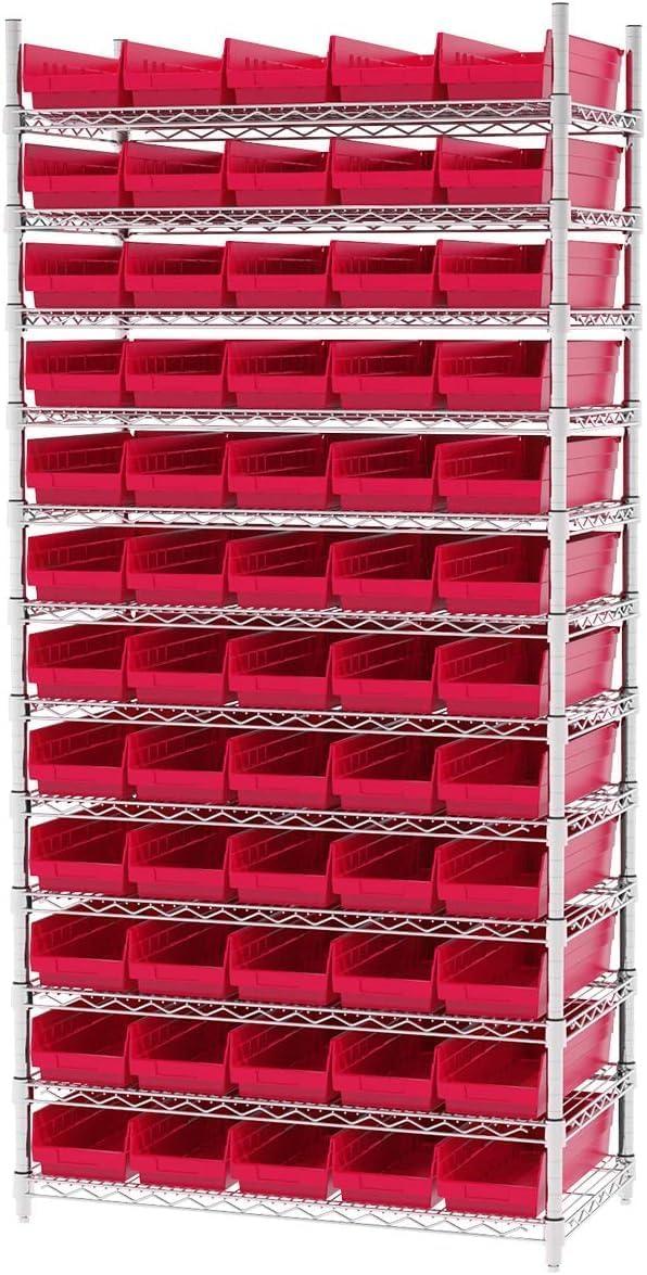 Red Industrial-Grade Plastic Nesting Storage Bins, 18-Inch, 12-Pack
