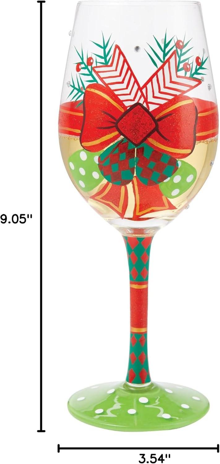 Lolita Hand-Painted Christmas Bow Wine Glass, 15 Ounce