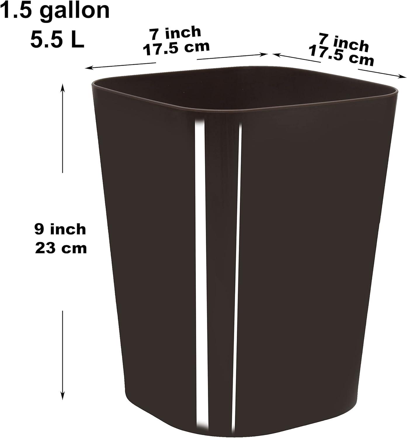Youngever 2 Pack 1.5 Gallon Square Trash Can, Plastic Garbage Container Bin, Small Trash Bin for Home Office, Living Room, Study Room, Kitchen, Bathroom (Brown)