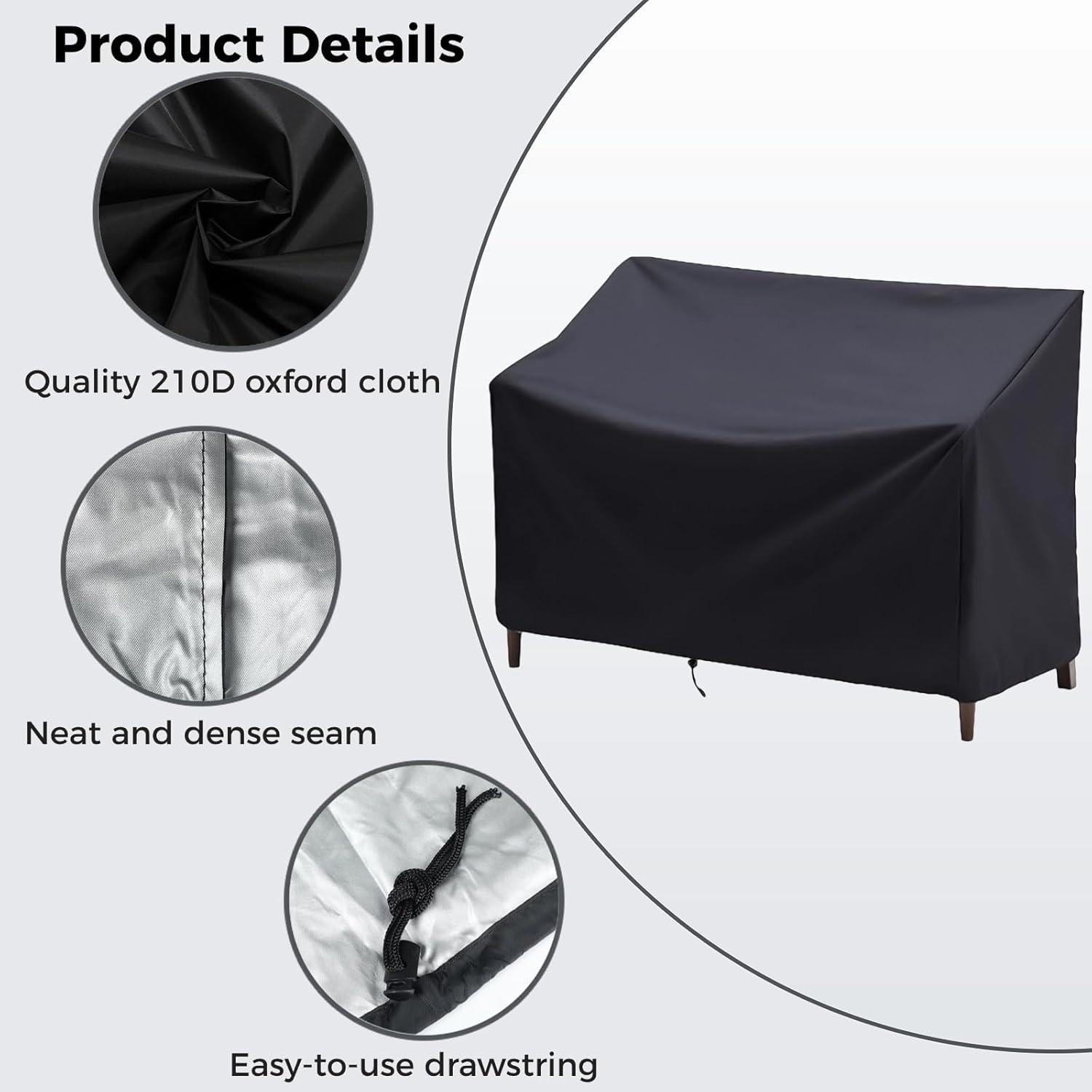 Outdoor Bench Cover, 210D Heavy Duty 2-Seater Patio Bench Furniture Covers with Air Vents, All Weather Resistant Bench Cover for Patio Furniture, 53L x 26W x 35H inches