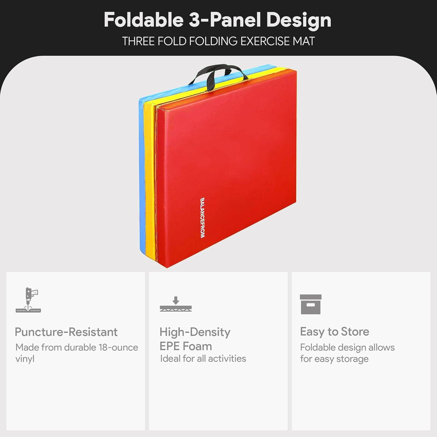 BalanceFrom Fitness Balancefrom Fitness Gogym 6' X 2' X 1.5" Folding 3 Panel Exercise Gym Mat, Blue