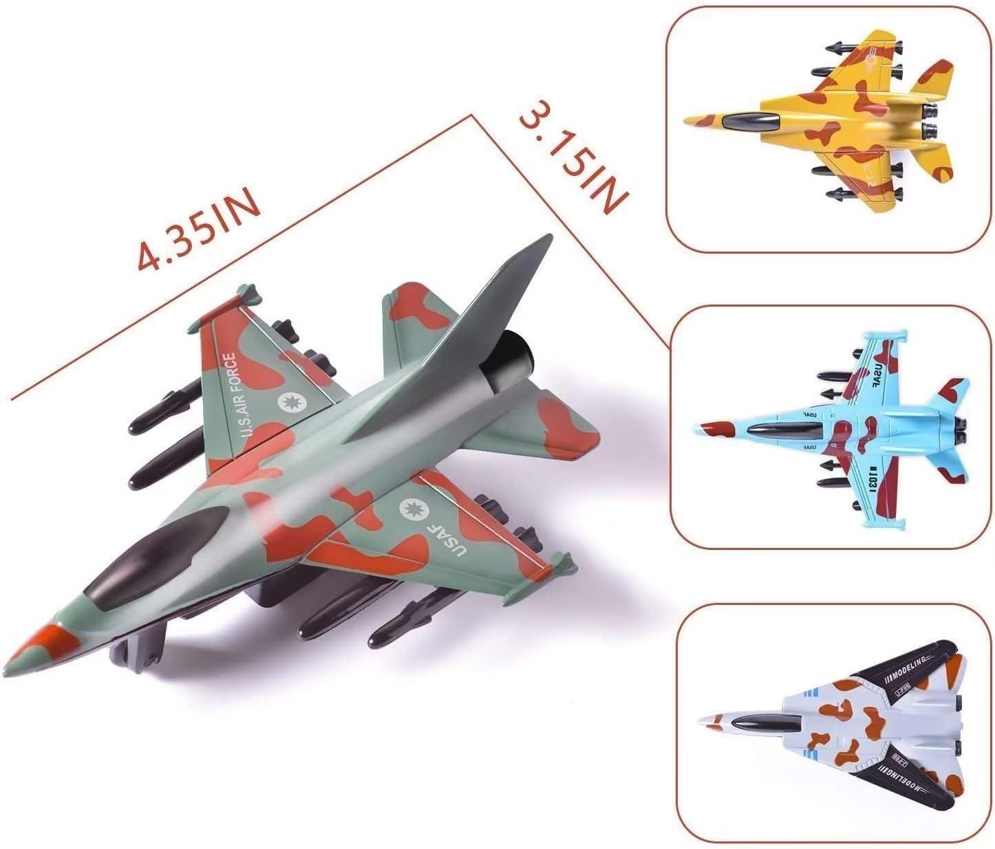 4PCS Diecast Fighter Jets Pullback Airplane Toys Military Plane Fighter Toys Alloy Mini Air Force Kids Playset Birthday Xmas Gifts for Boys and Girls