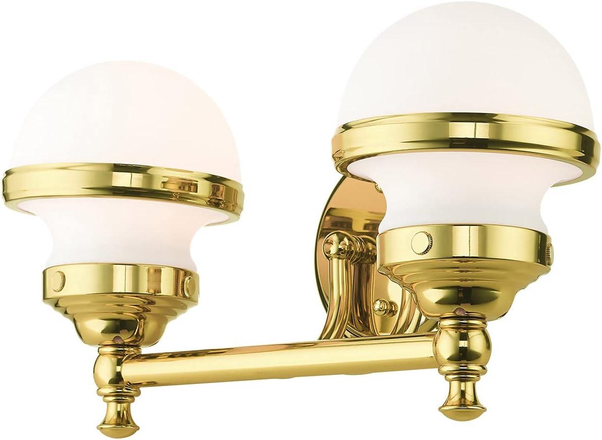 Oldwick Polished Brass 2-Light Vanity Sconce with Satin Opal White Glass