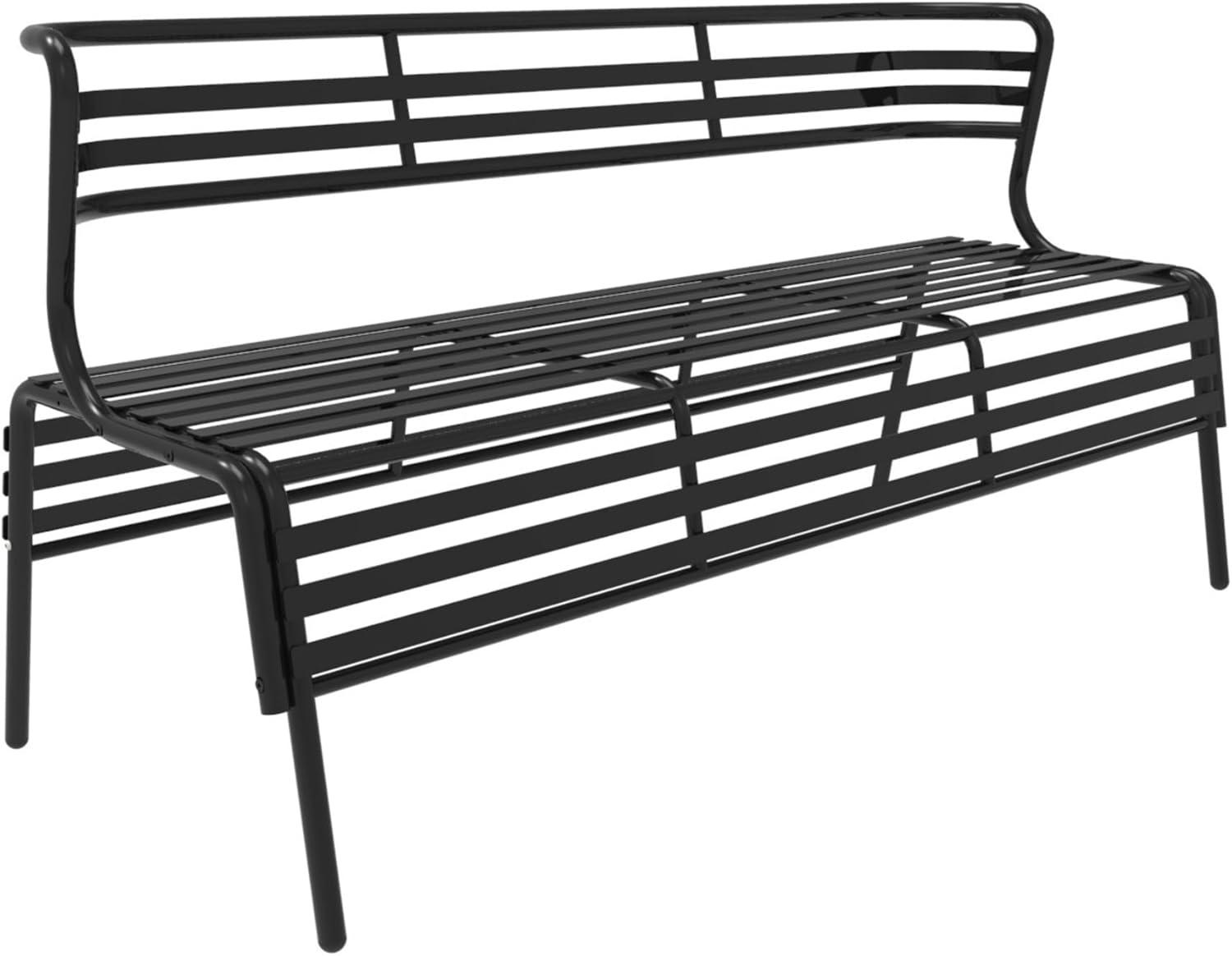 Safco CoGo Indoor/Outdoor Steel Bench with Back Black - Steel - 61" Seat Width x 17" Seat Depth - 60" Width x 25" Depth x 30" Height - 1 Each