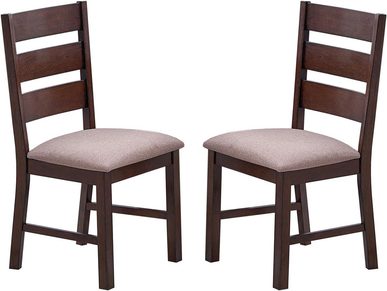 Antique Cherry Upholstered Ladderback Dining Chairs, Set of 2