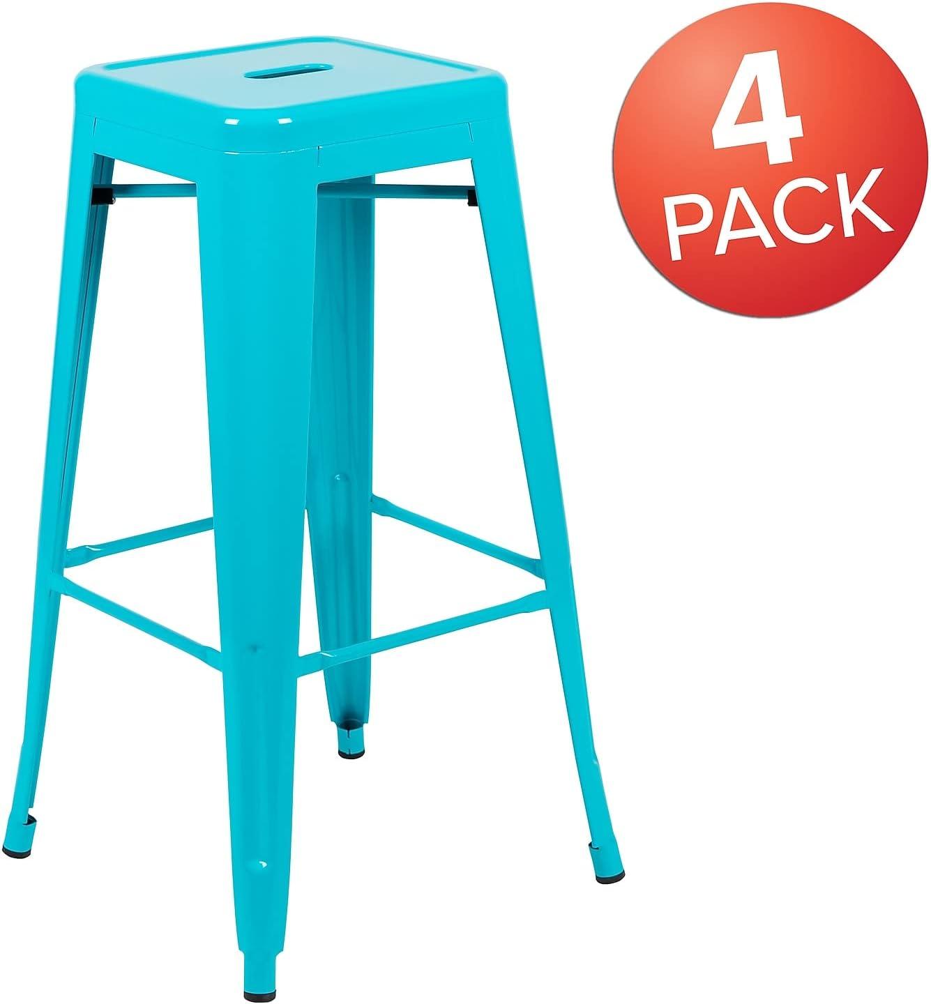 30'' High Backless Distressed Antique Blue Metal Indoor-Outdoor Barstool