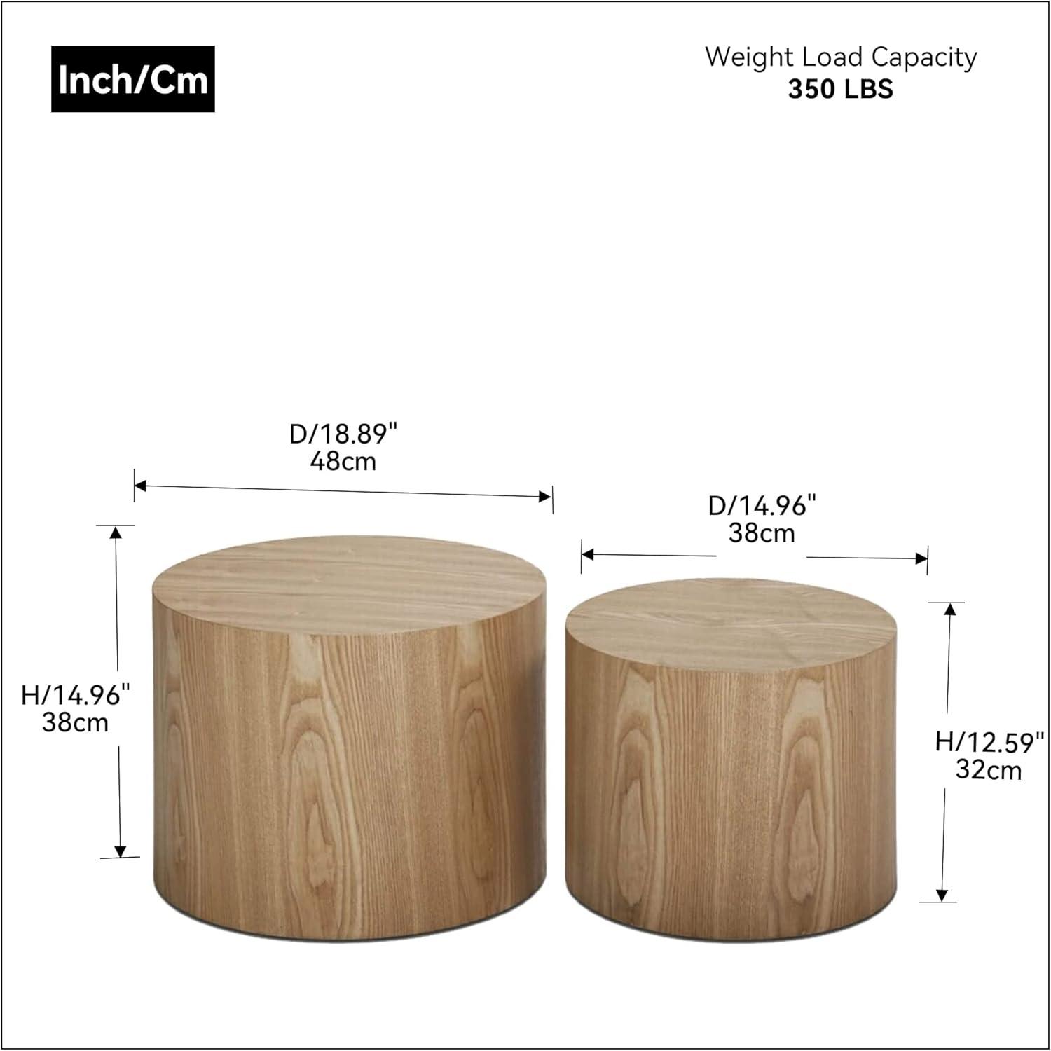 Oak Round Nesting Coffee and End Table Set