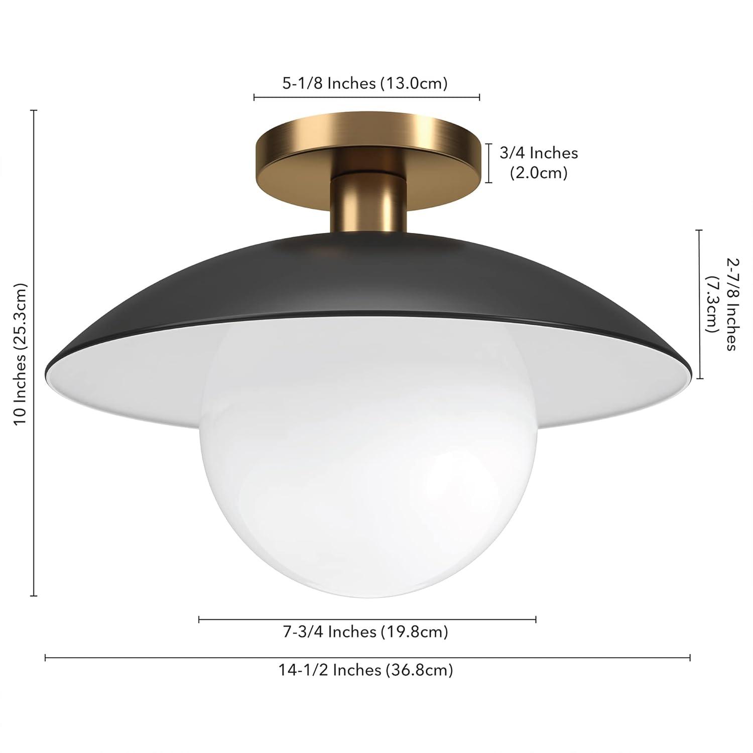 Evelyn&Zoe 14.5" Matte Black/Brass Metal/Glass Semi Flush Mount