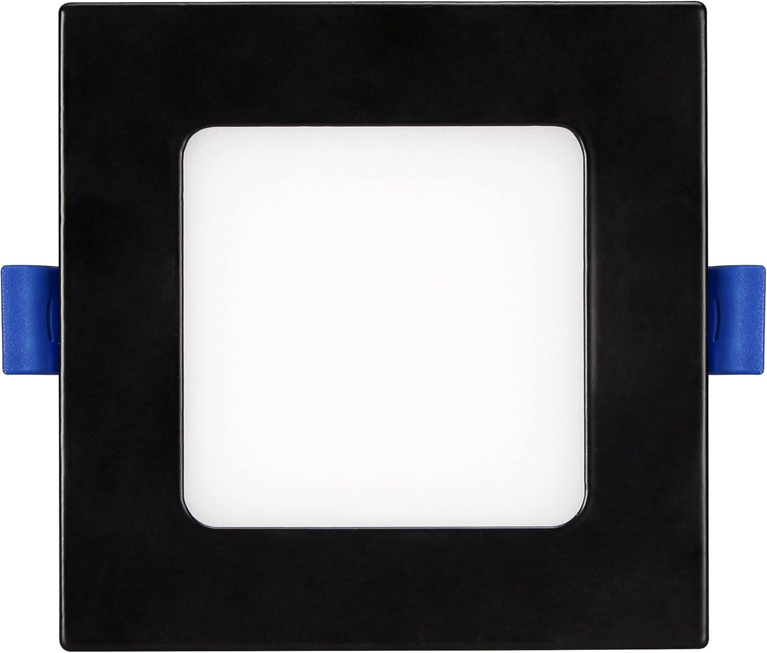 Maxxima 4 in. Square Ultra Thin Recessed LED Downlight, 700 Lumens, Black Trim, 5 CCT Color Selectable 2700K/3000K/3500K/4000K/5000K, Canless IC Rated, Slim, Dimmable, J-Box Included