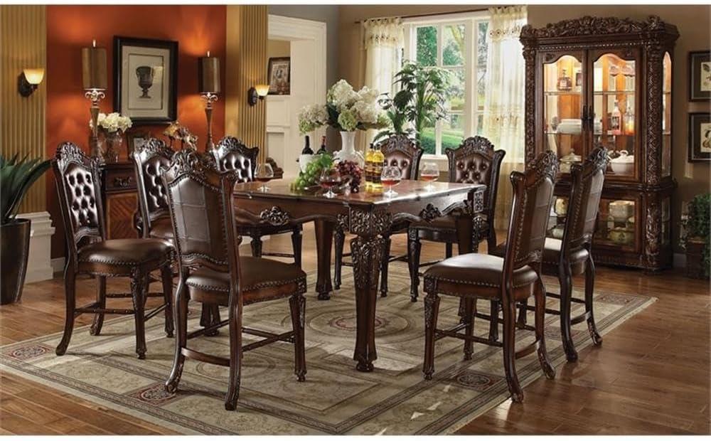 54" Vendome Accent Table Cherry Finish - Acme Furniture: Square, Turned Wood Legs, Floral Motifs