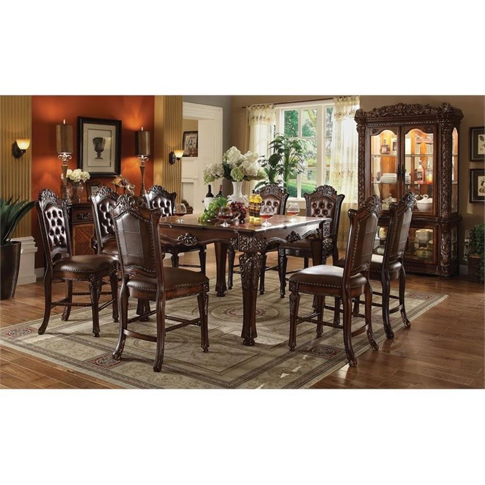 54" Vendome Accent Table Cherry Finish - Acme Furniture: Square, Turned Wood Legs, Floral Motifs
