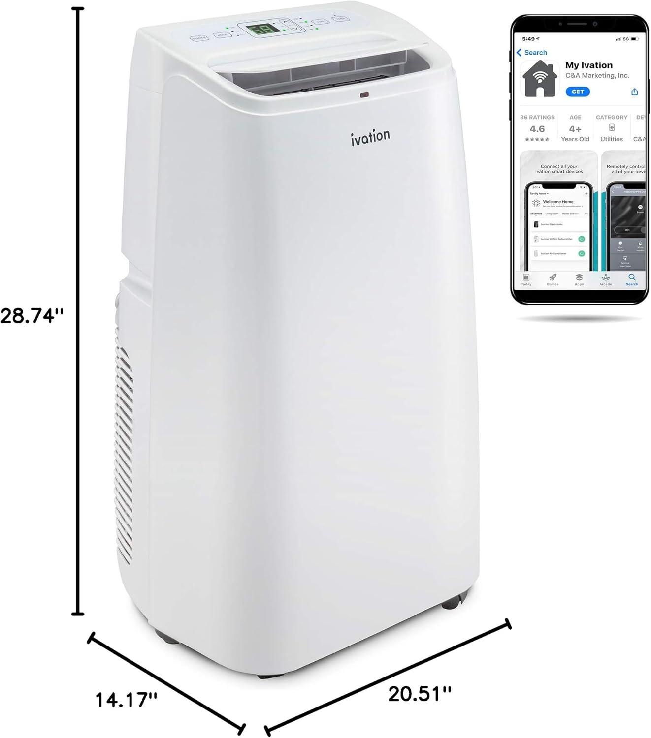 Ivation Ivation 12000 BTU Wi-Fi Connected Portable Air Conditioner for 500 Square Feet with Remote Included