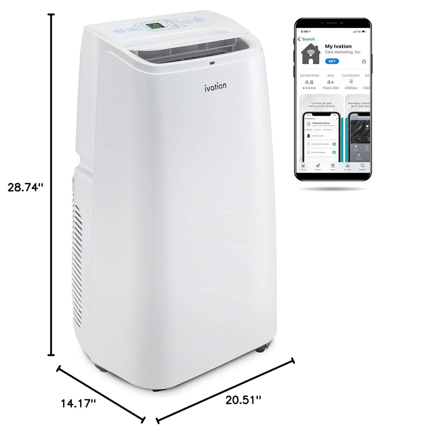 Ivation Ivation 13000 BTU Wi-Fi Connected Portable Air Conditioner for 500 Square Feet with Remote Included