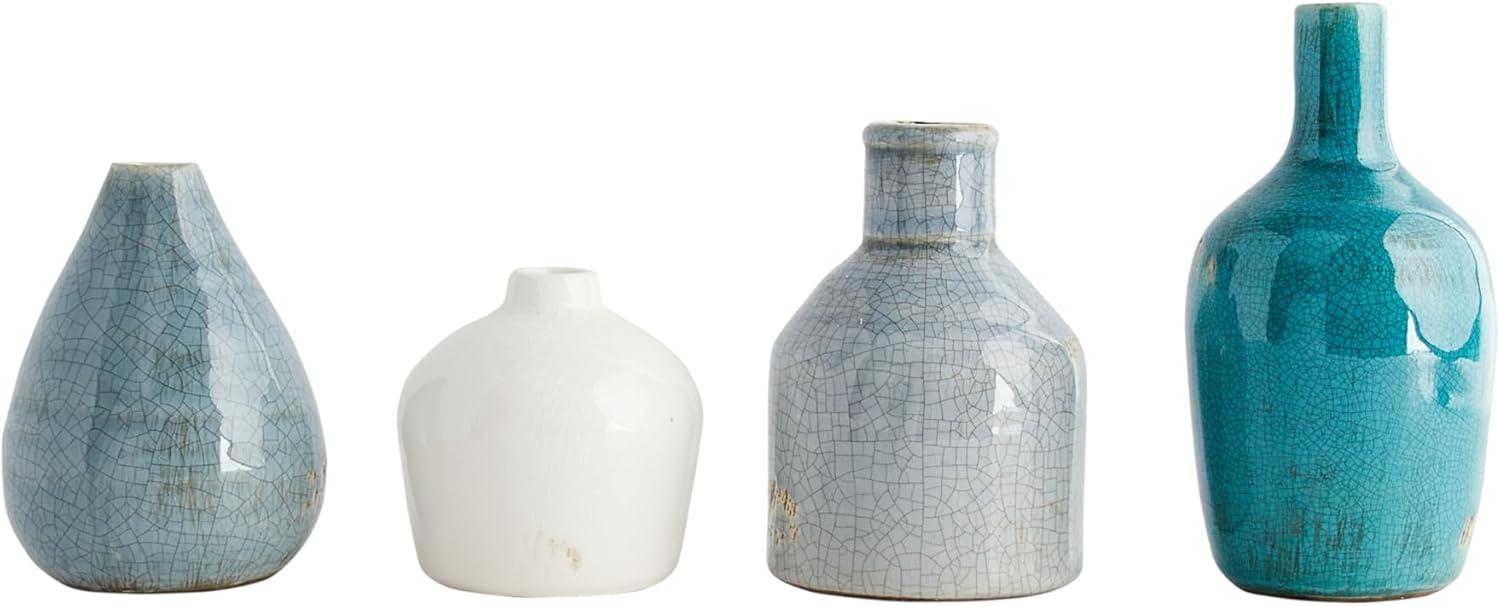 Storied Home Set of 4 Terra-cotta Vases Blue & White - Handmade Pottery, Not Dishwasher-Safe