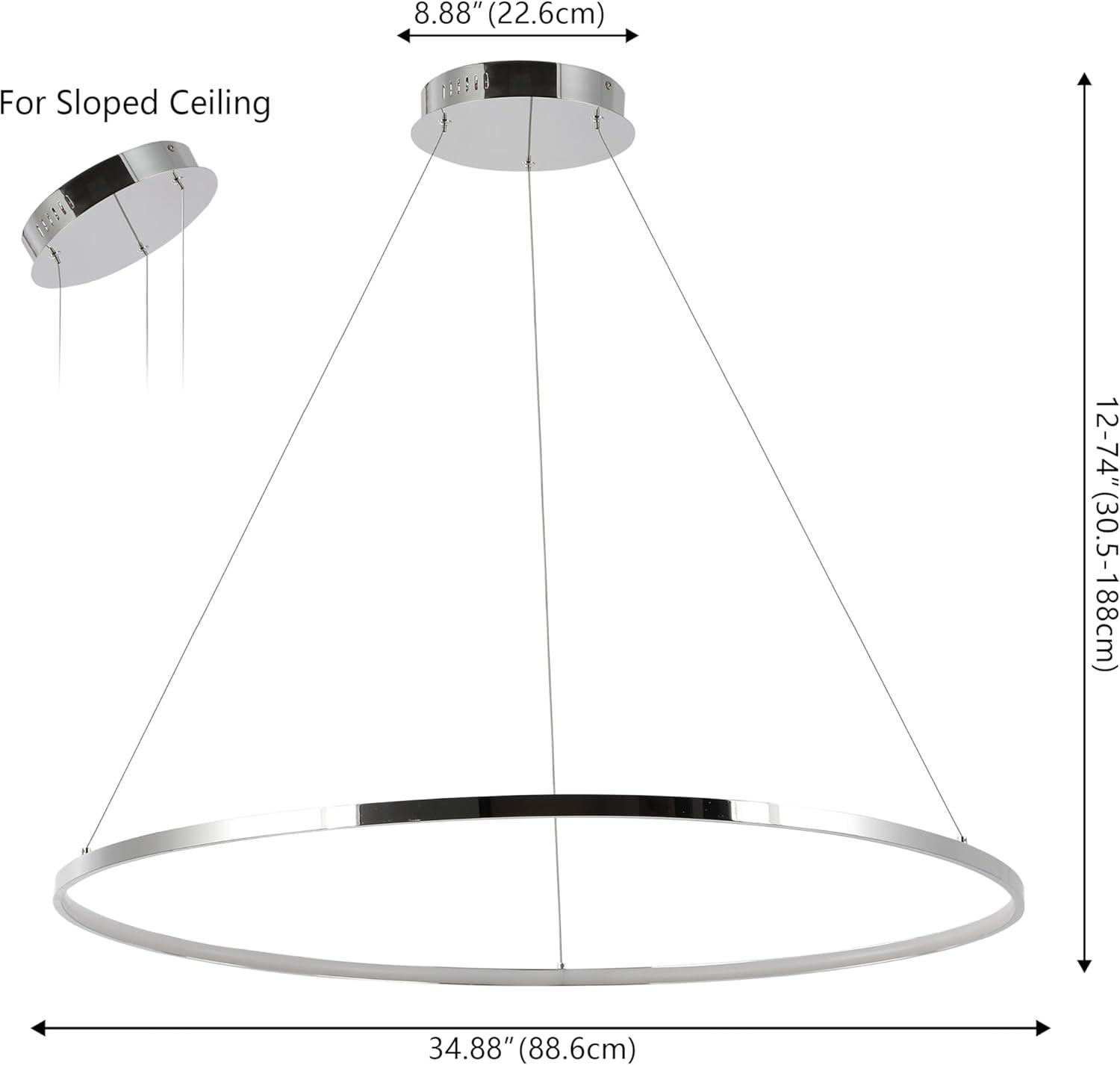 Circulo 34.88" Modern Bohemian Iron Integrated LED Pendant, Chrome