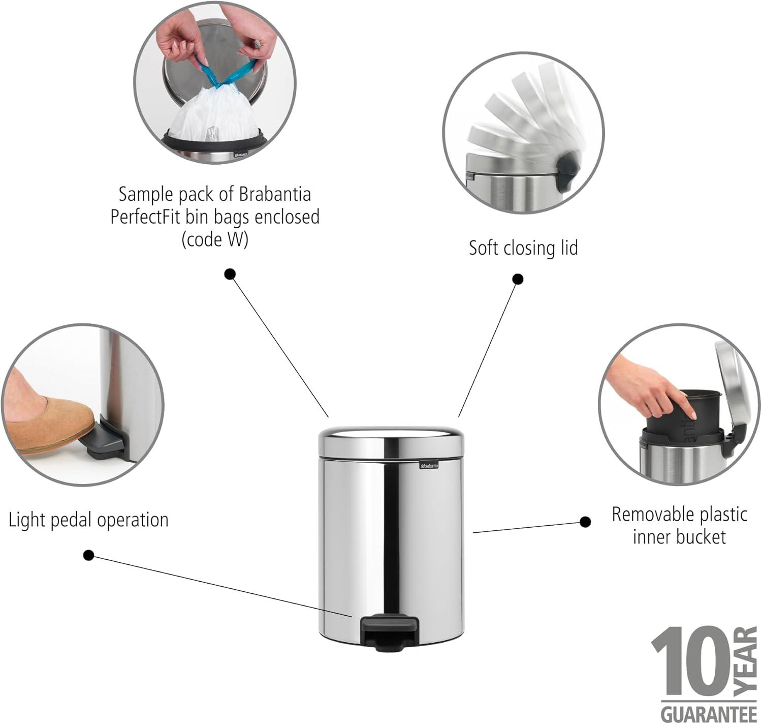 Brabantia NewIcon Step On Trash Can, 1.3 Gallon (5 Liter)